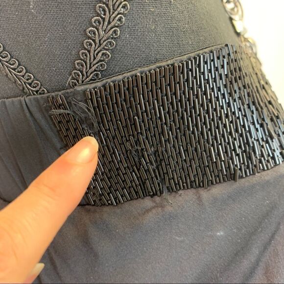 BEBE Black Silk Beaded Trim Formal Ruched Back Strapless Long maxi Dress size S - Picture 11 of 17